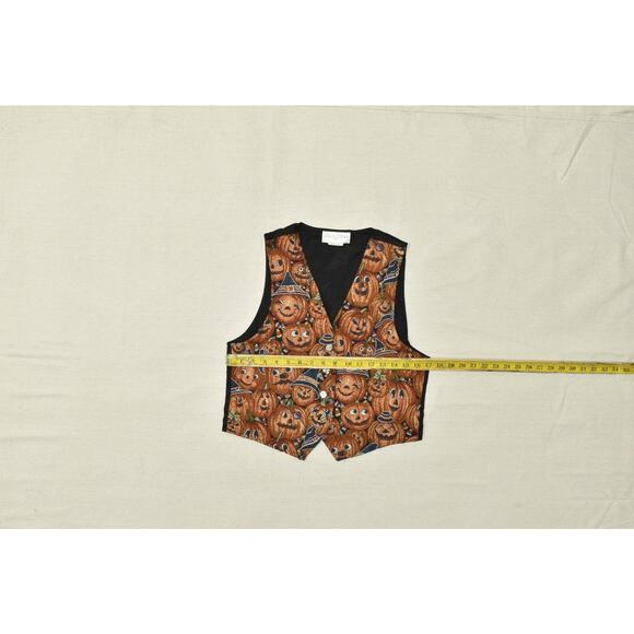 Casual Corner & Co Halloween Pumpkin Vest Size M Tapestry USA Cotton Blend - Picture 3 of 8